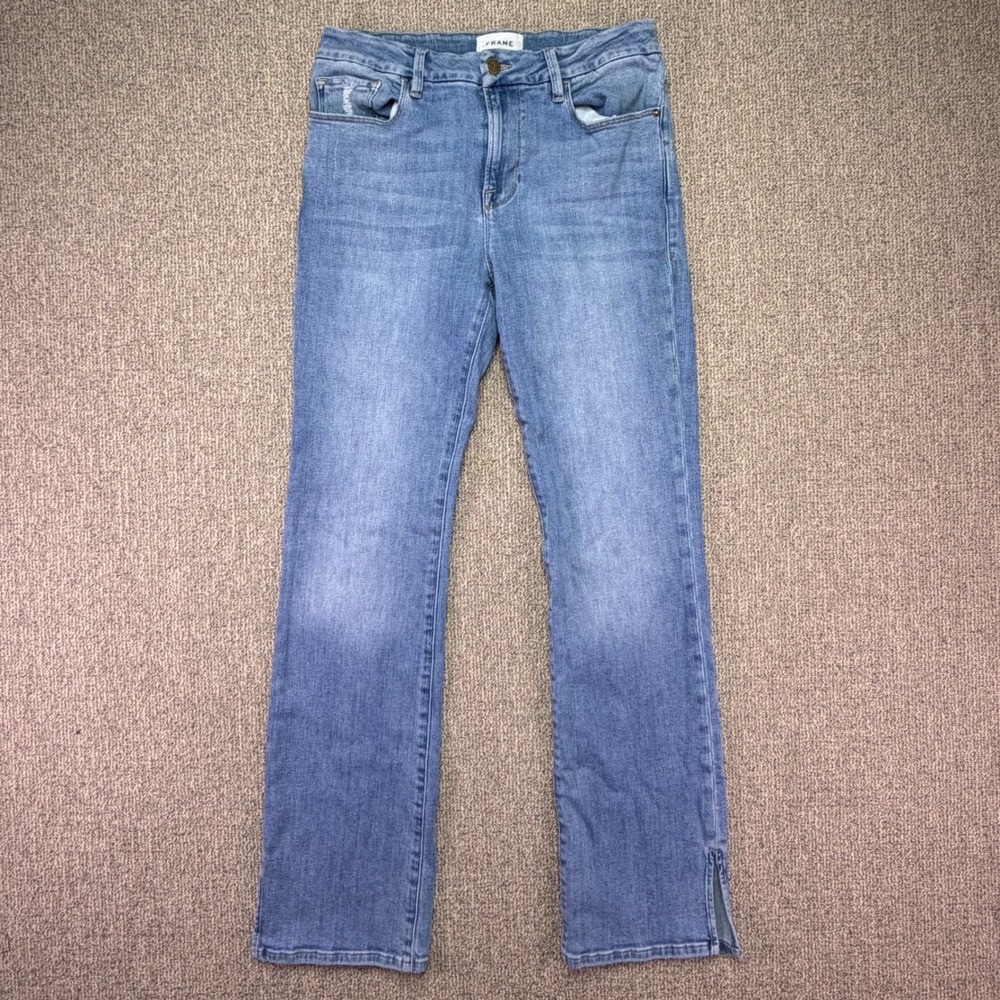 FRAME Le Mini Bootcut Jeans Womens 29 Blue Split Hem Overturn Stretch Denim